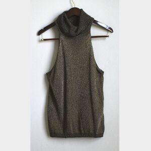 GUESS  Women's Metallic Sleeveless Ribbed Turtle Neck Sweater Size XL